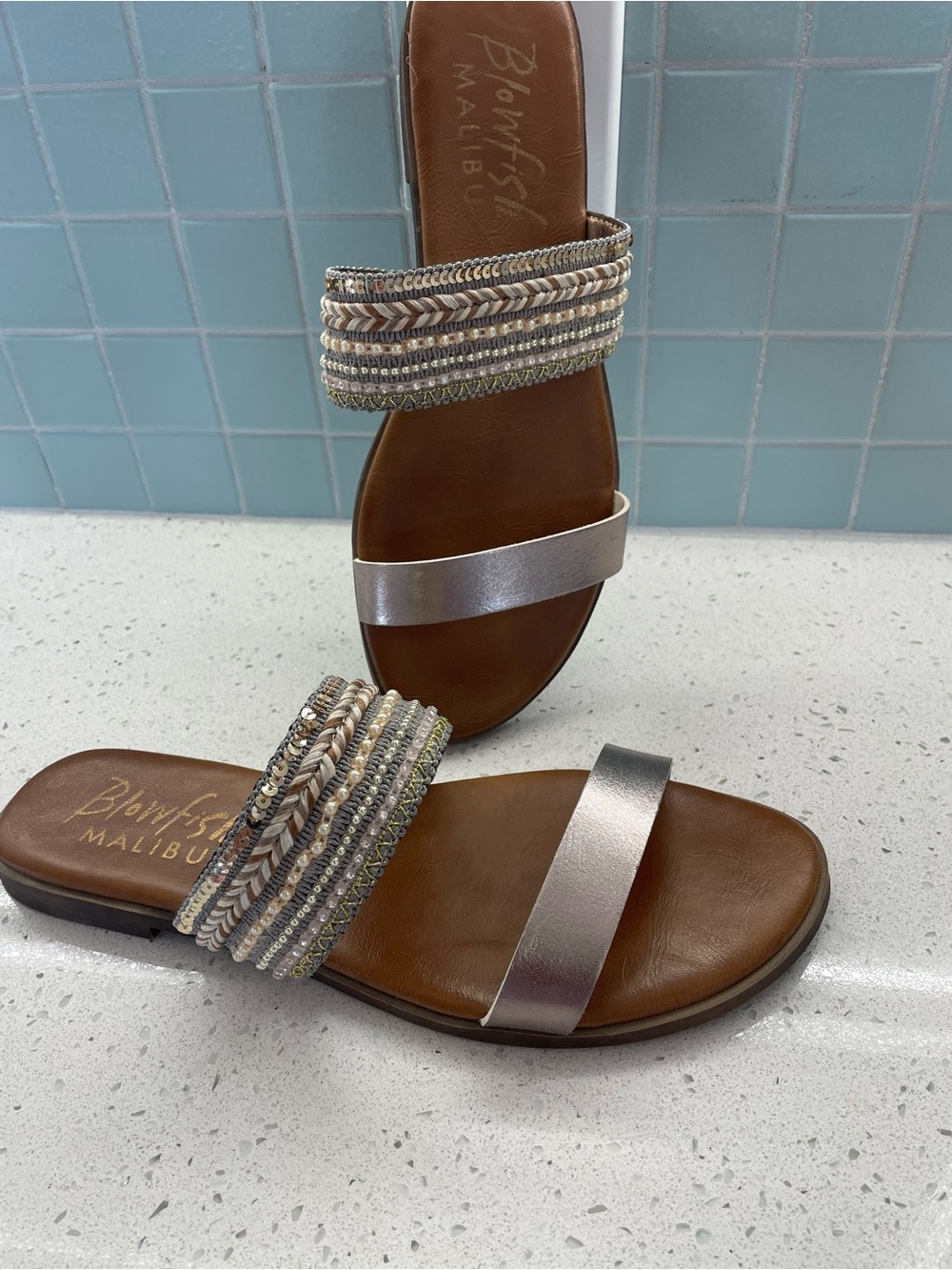 Blowfish Women's Metallic Taupe Slide Sandals size 10 - Picture 4 of 5